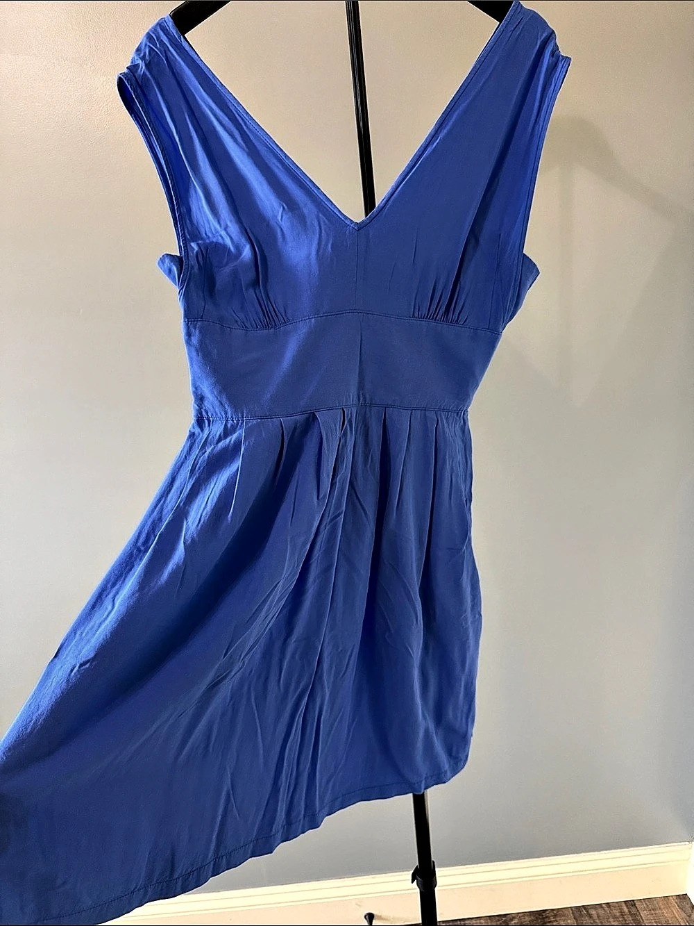 MNG Blue V-Neck Asymmetrical Mini Dress Size 36